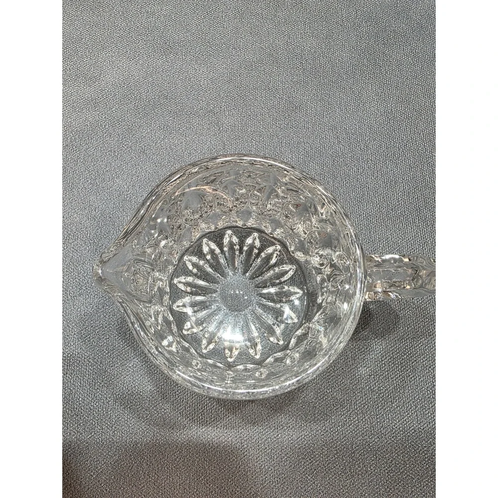 Vintage Clear Pressed Glass Individual Creamer Pitcher Sunburst Base‎ 2.5 Inch